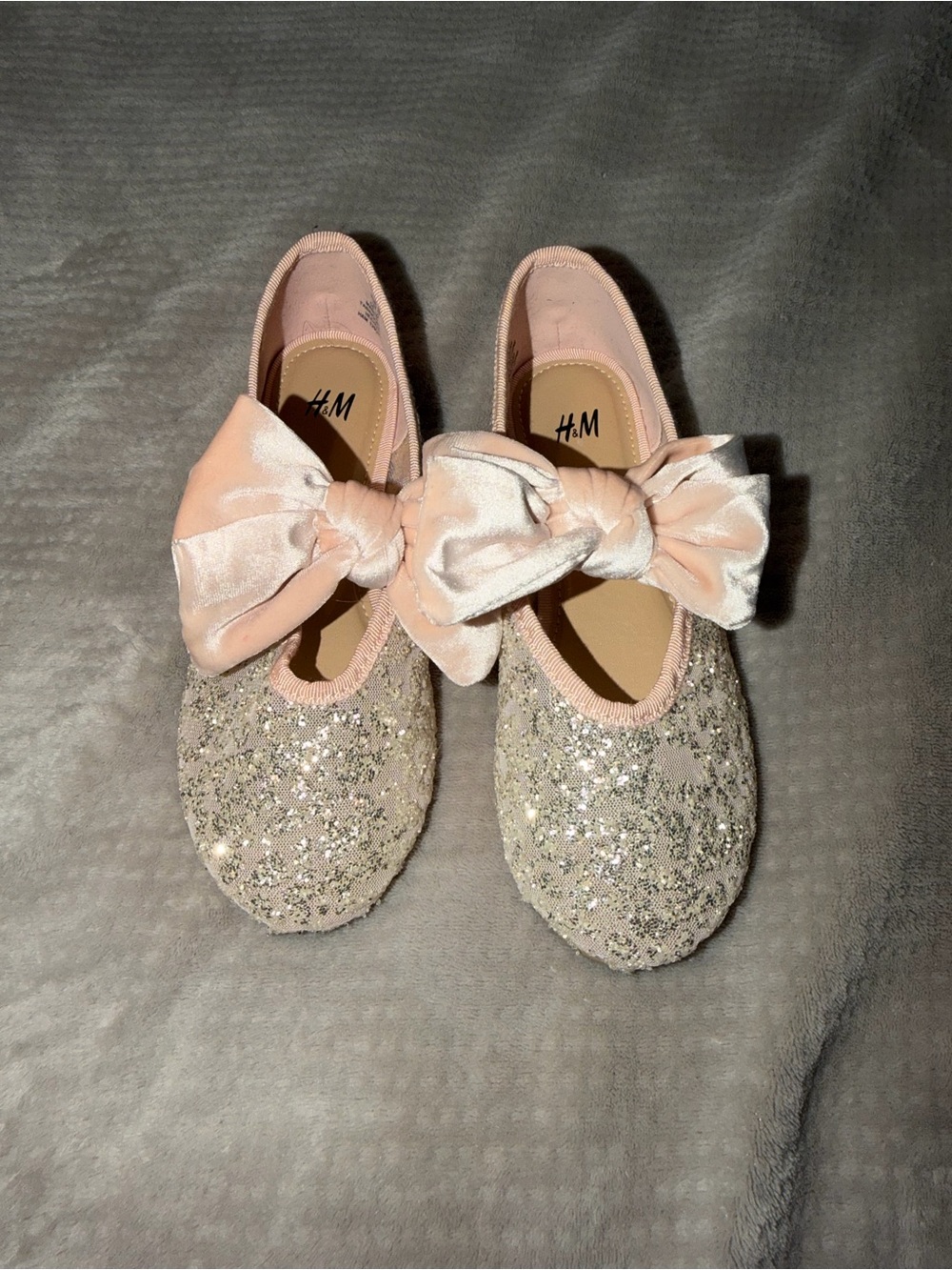H&M Pink Glitter Bow Kids Ballet Flats size 12
